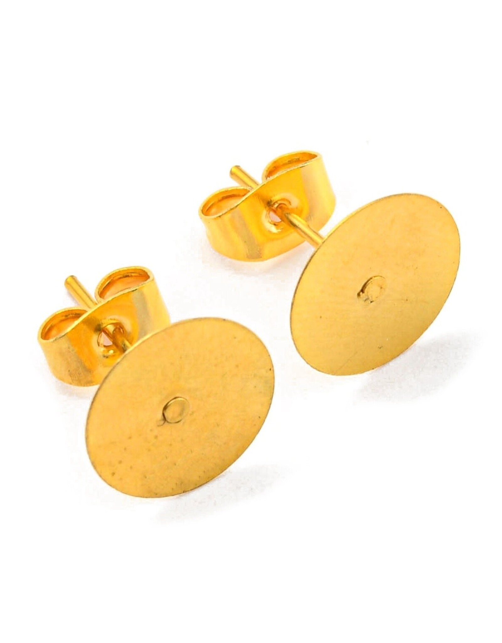 Earring Stud Flat Round 10mm Gold with Scroll Backs