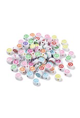 10mm Round  White With Colourful  Letters   Random Mix x130 (50g)