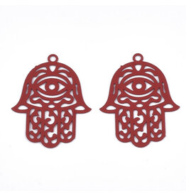 Filigree Hamsa Hand Pendant Stainless Steel   23x18mm Red  x4
