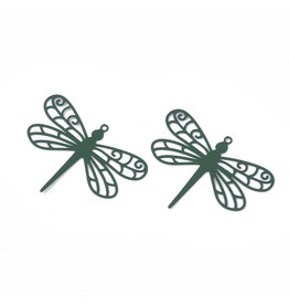 Filigree Dragonfly Pendant Stainless Steel  26x35mm  Green  x2