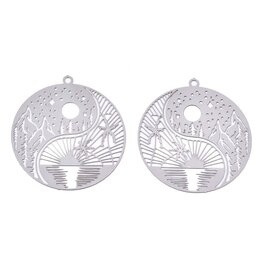 Filigree Landscape Pendant Stainless Steel  30mm  x2