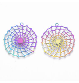 Filigree Spider Web Pendant Stainless Steel Rainbow  30mm  x2