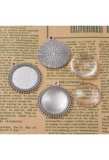 Round Pendant Cabochon Setting 33mm Antique Silver NF x2 set