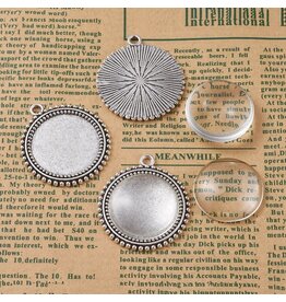 Round Pendant Cabochon Setting 33mm Antique Silver NF x2 set