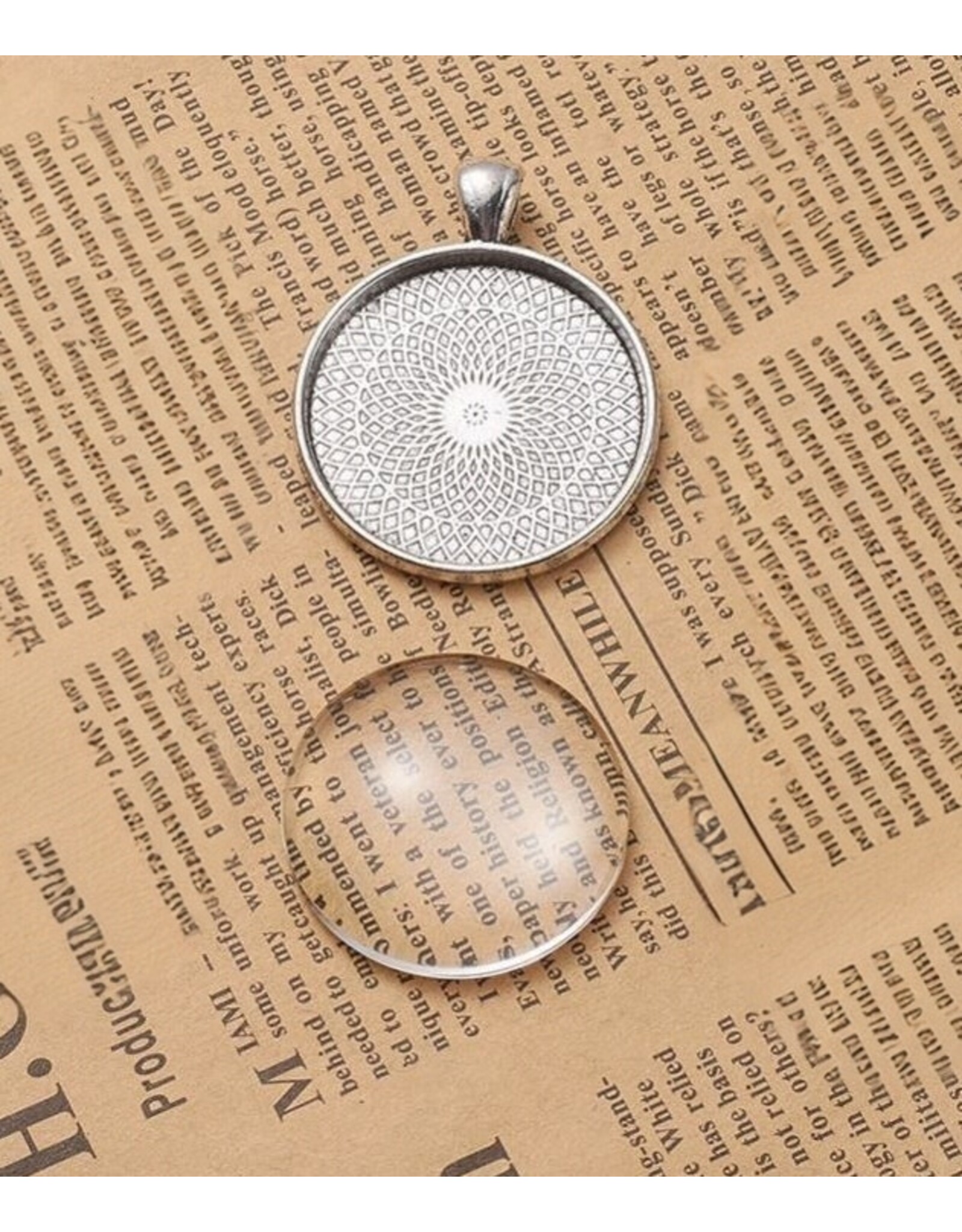 Round Pendant Cabochon Setting 30mm Antique Silver NF x1 set