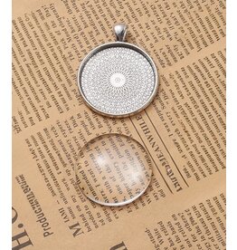 Round Pendant Cabochon Setting 30mm Antique Silver NF x1 set