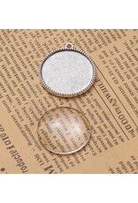 Round Pendant Cabochon Setting 25mm Antique Silver NF x1 set