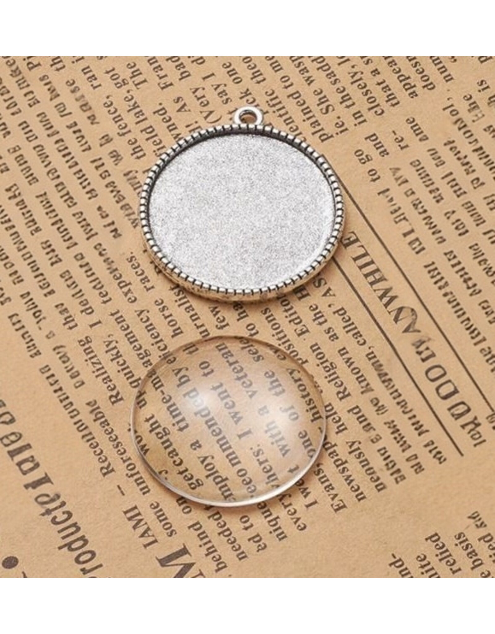 Round Pendant Cabochon Setting 25mm Antique Silver NF x1 set