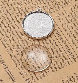 Round Pendant Cabochon Setting 25mm Antique Silver NF x1 set