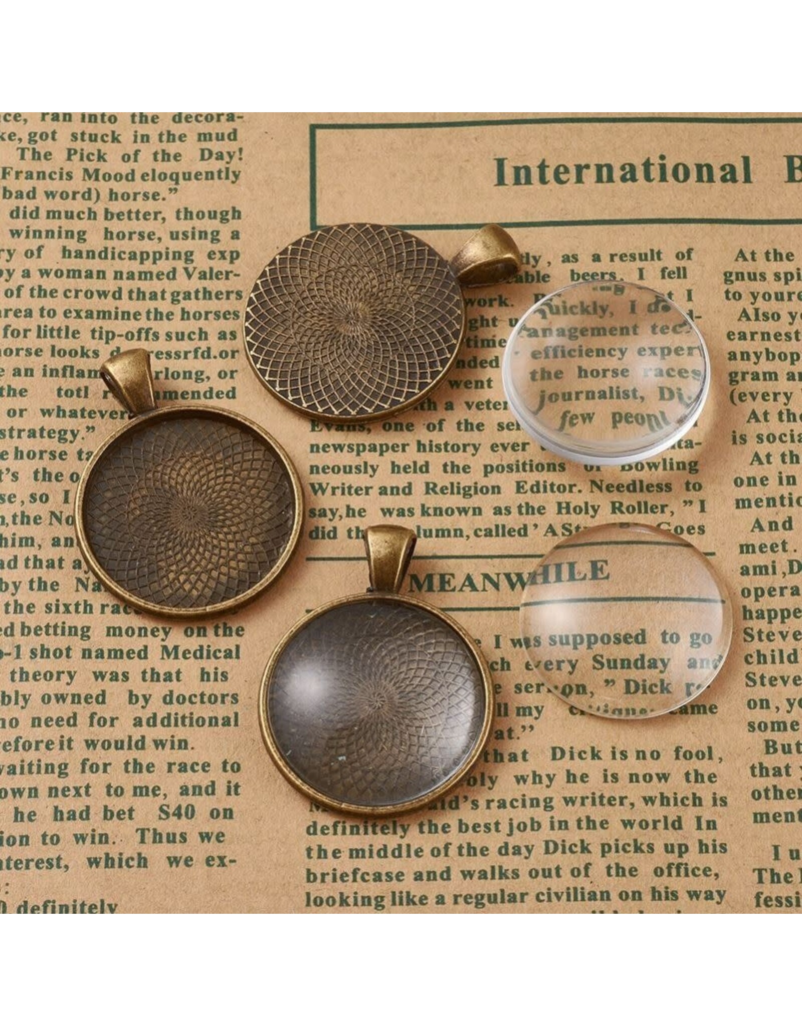 Round Pendant Cabochon Setting 25mm Antique Brass NF x1 set