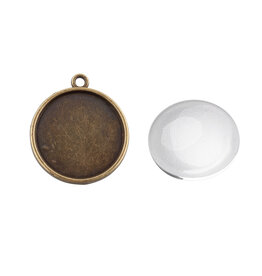 Round Pendant Cabochon Setting 20mm Antique Brass NF x2 sets
