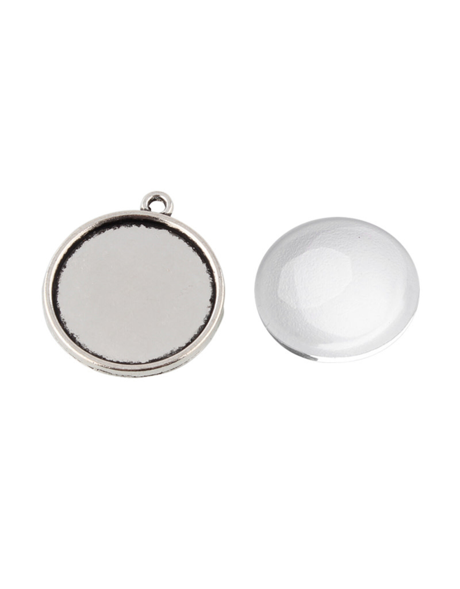 Round Pendant Cabochon Setting 18mm Antique Silvers NF x2 sets