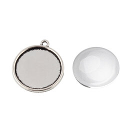 Round Pendant Cabochon Setting 18mm Antique Silvers NF x2 sets