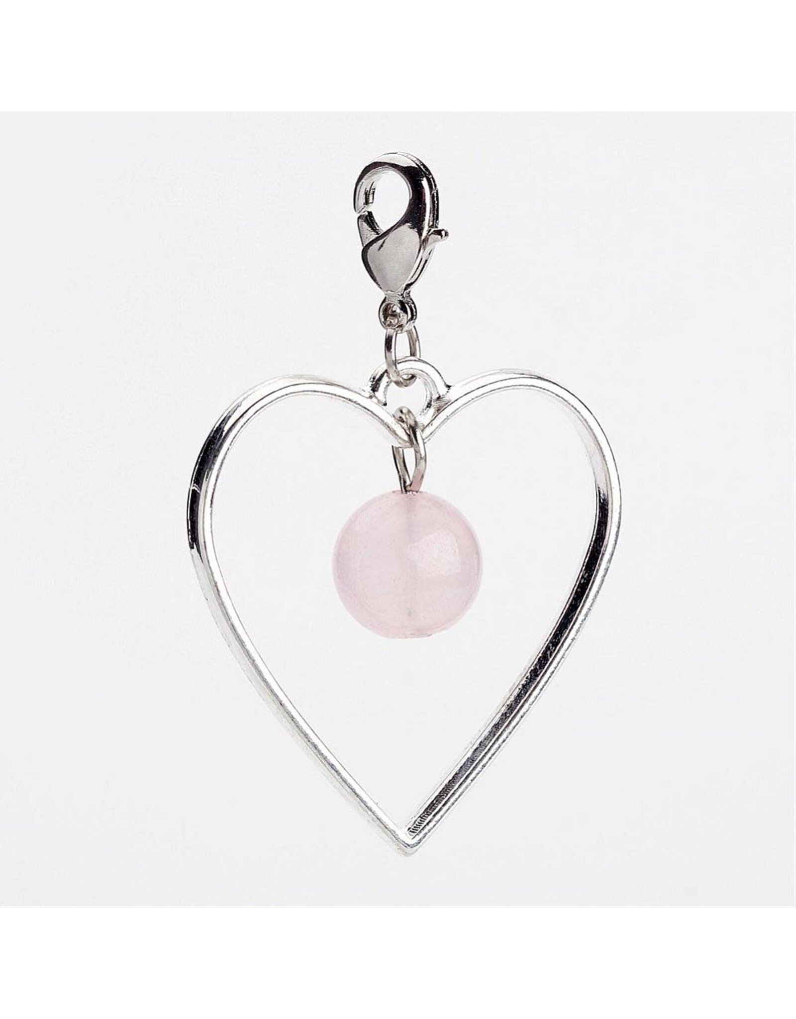 Heart With Rose Quartz  Zipper Pull  48x30mm Platinum x1