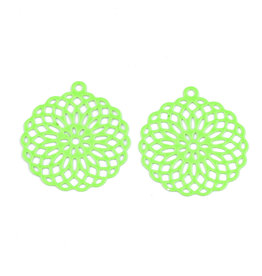 Filigree Circle Pendant  Stainless Steel 30mm Lime Green  x4