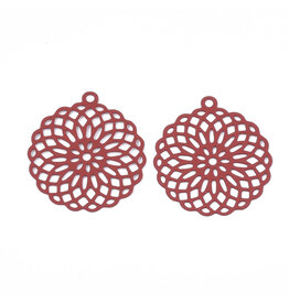 Filigree Circle Pendant Stainless Steel   30mm Red  x4
