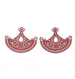 Filigree Fan Pendant Stainless Steel  35x42mm  Red  x2