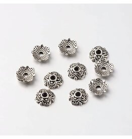 8mm Bead Cap 4 Petal Antique Silver  x50  NF
