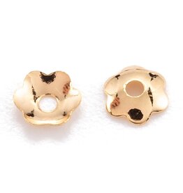 4mm Bead Cap Brass 6 Petal Flower Gold 18k Plated  x50
