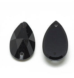 Drop  Glass Cabochon Black  18x10mm  x2