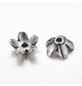 6mm Bead Cap 5 Petal Flower x50 Antique Silver NF