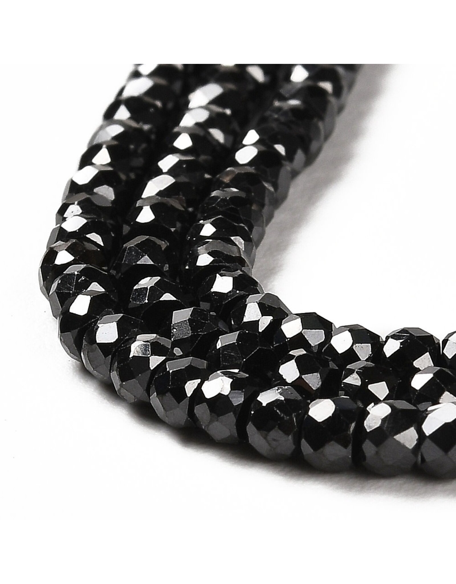 3x2mm Rondelle Black  Cubic Zirconia  15" Strand  Approx   x165