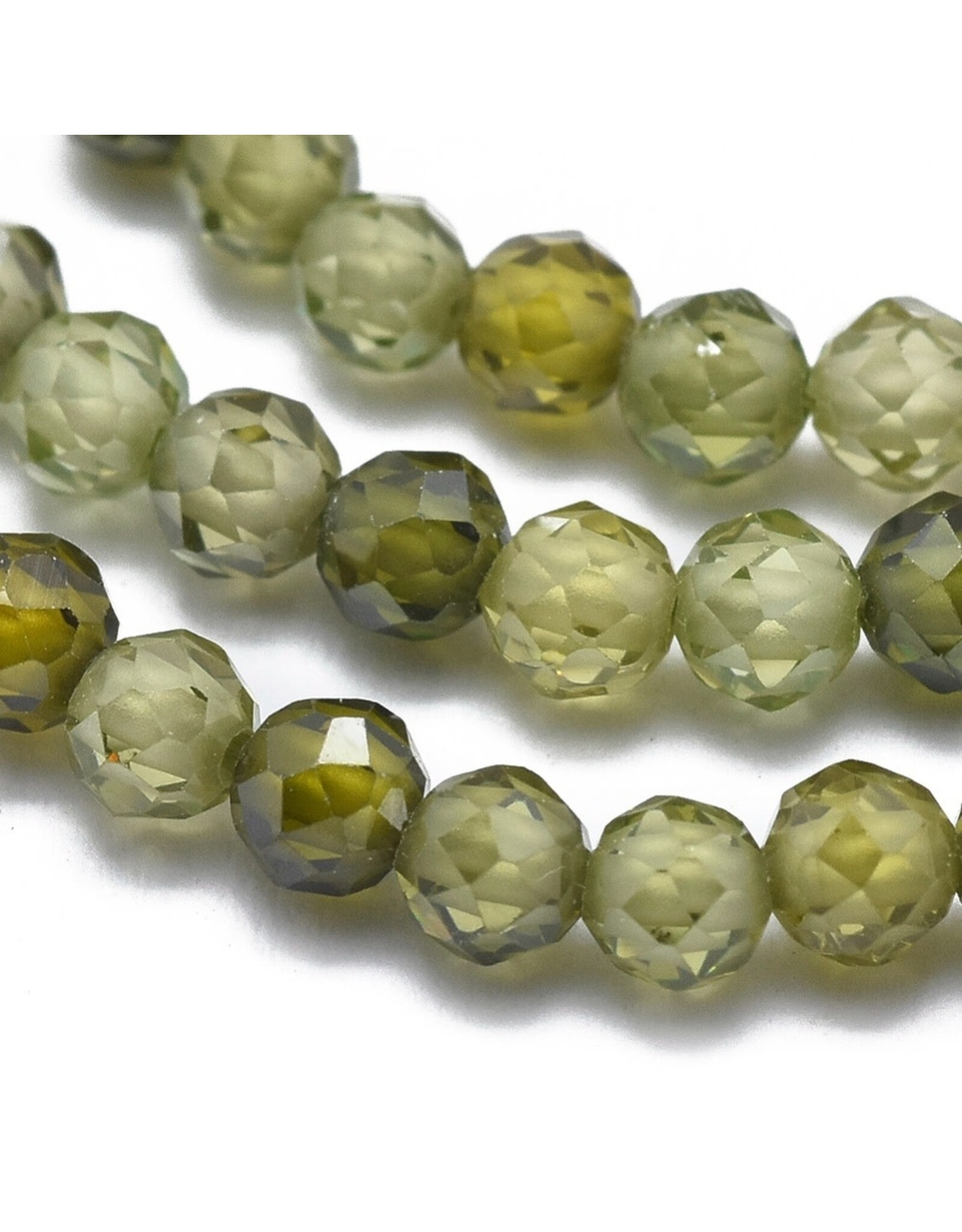 3mm Round Olive Cubic Zirconia  15" Strand  Approx   x125
