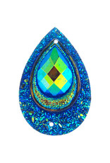 Drop Peacock Resin Cabochon 20x30mm Royal Blue AB  x2
