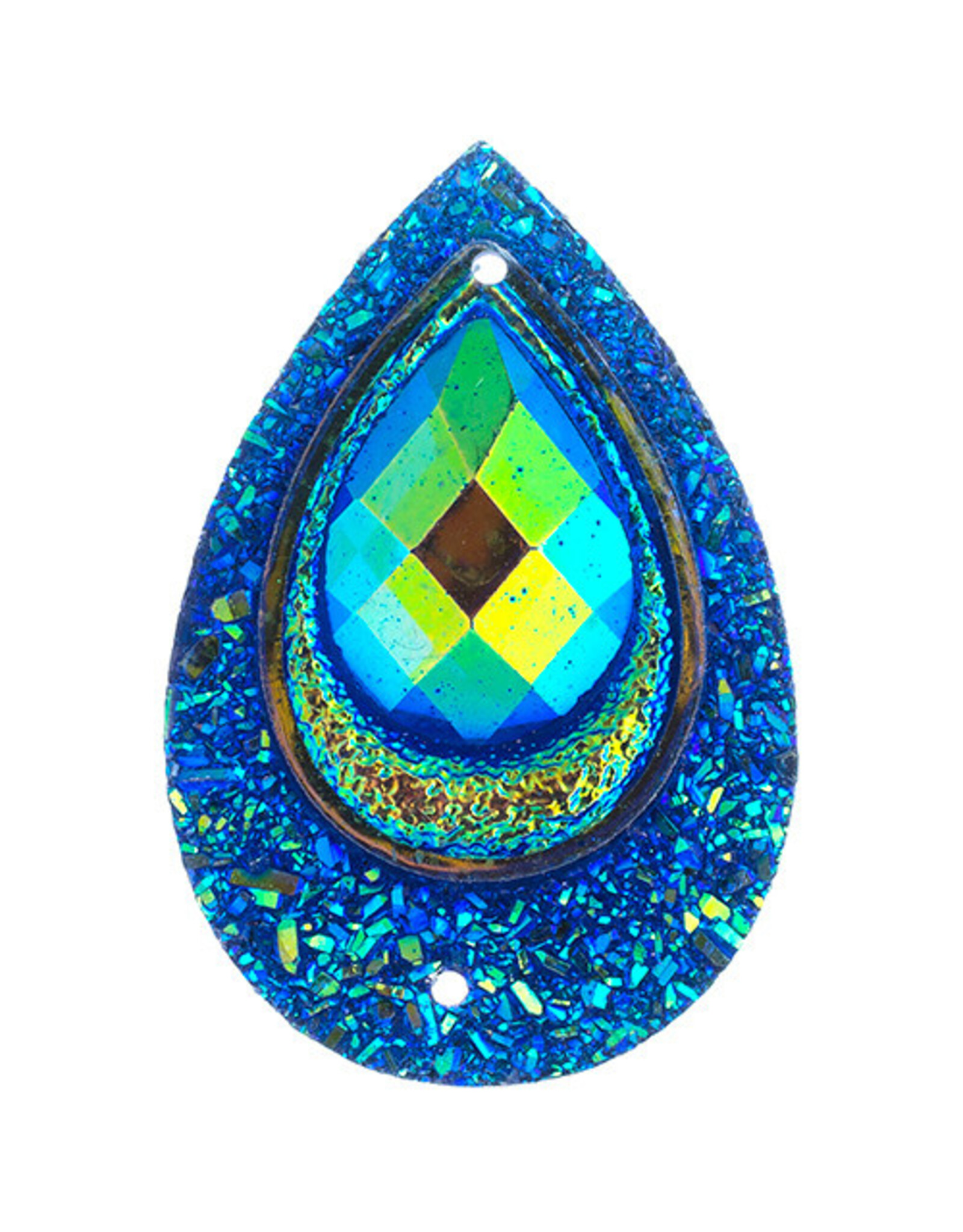 Drop Peacock Resin Cabochon 20x30mm Royal Blue AB  x2