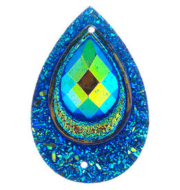 Drop Peacock Resin Cabochon 20x30mm Royal Blue AB  x2