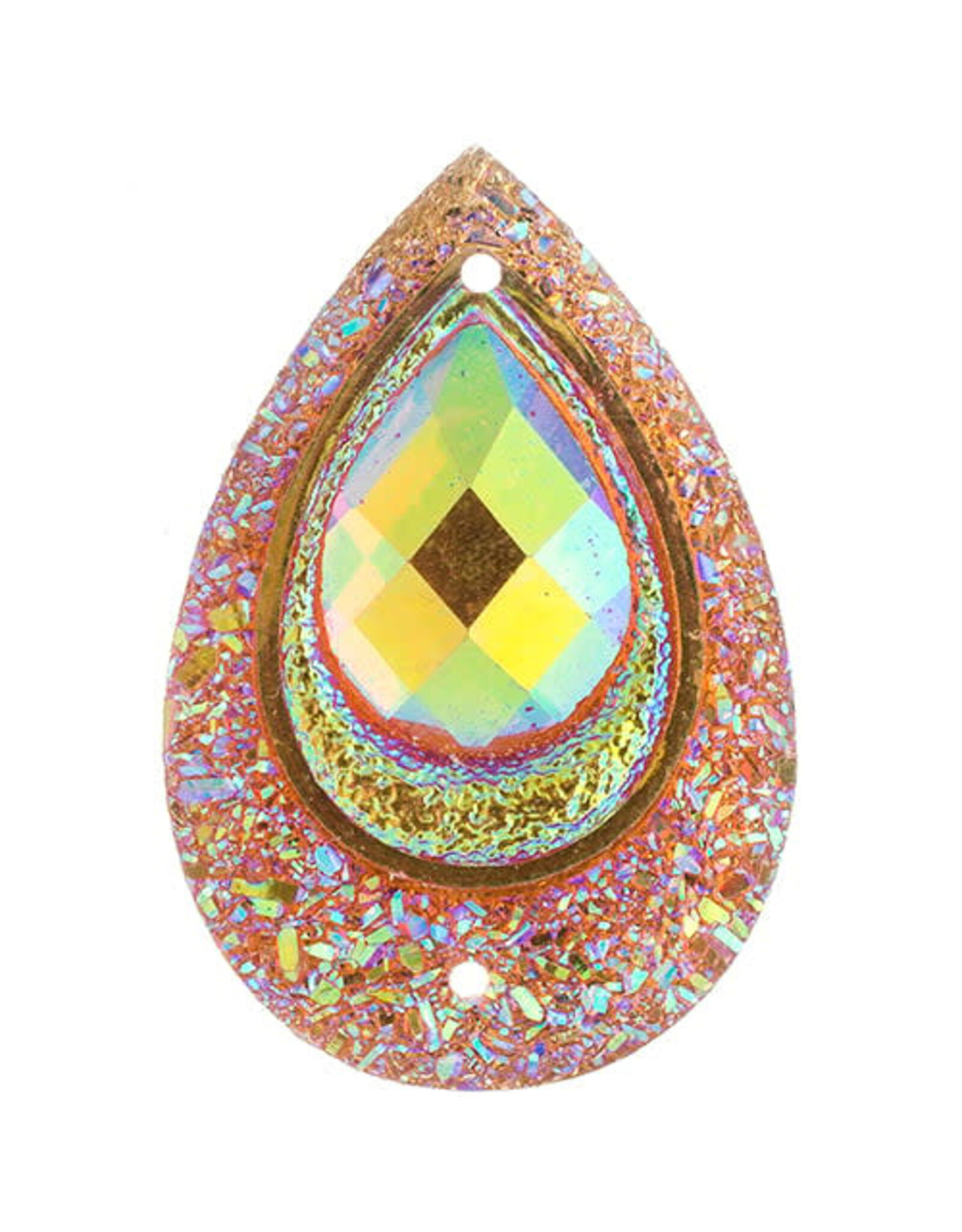 Drop Peacock Resin Cabochon 20x30mm Orange  AB  x2