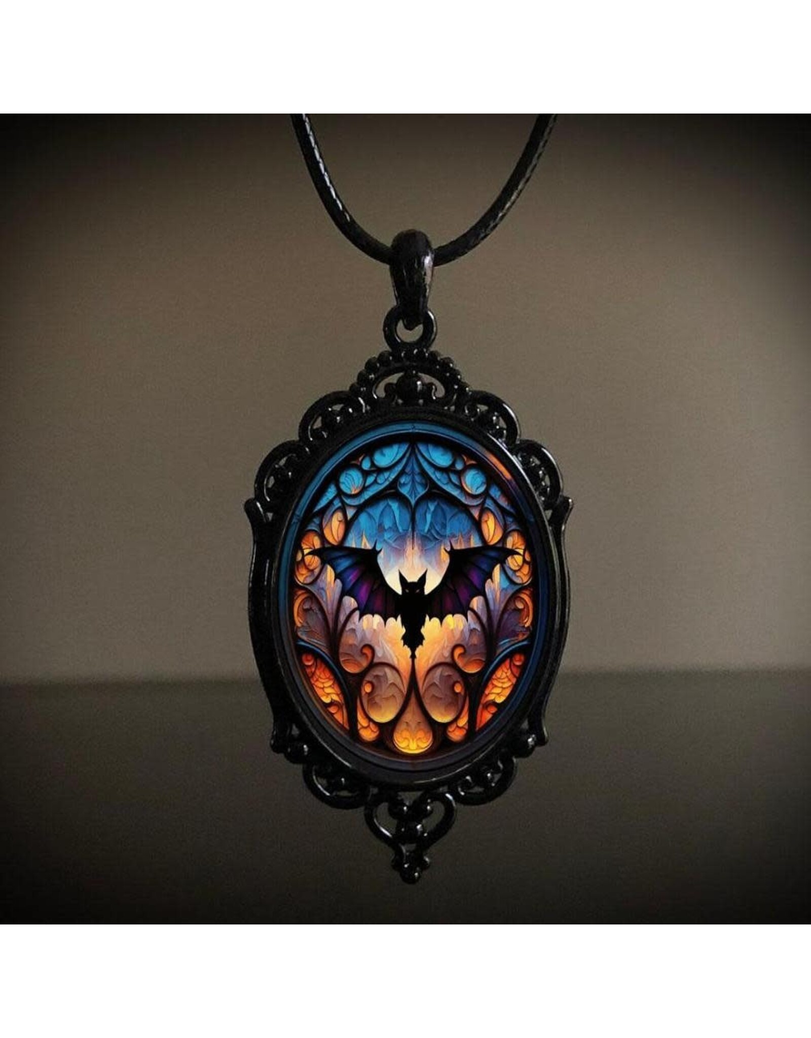 Gothic Bat Necklace Black  70x35mm  16'' x1