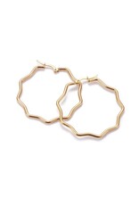 Hoop Earring Flower 45mm  Stainless Steel Gold  x1 Pair