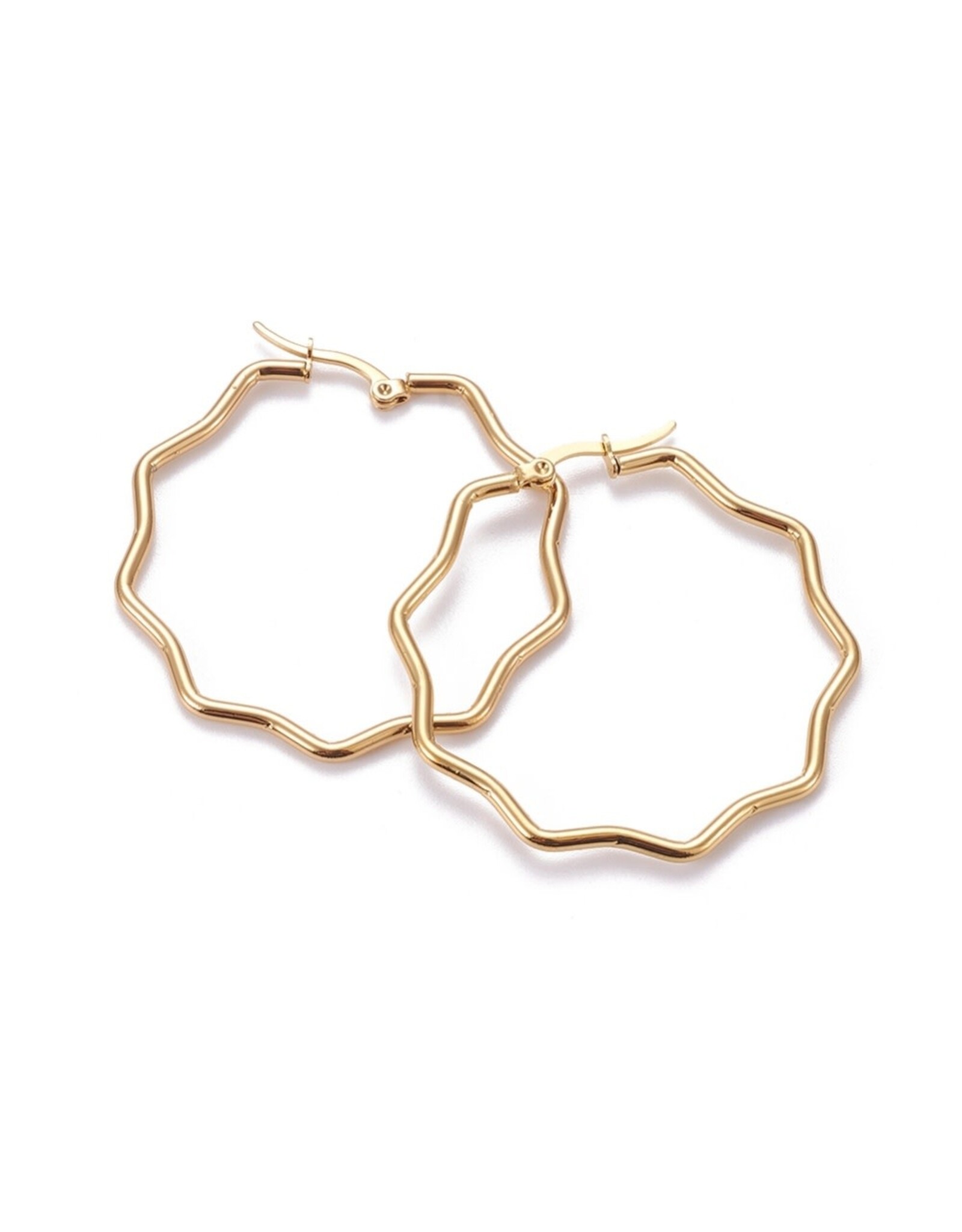 Hoop Earring Flower 45mm  Stainless Steel Gold  x1 Pair