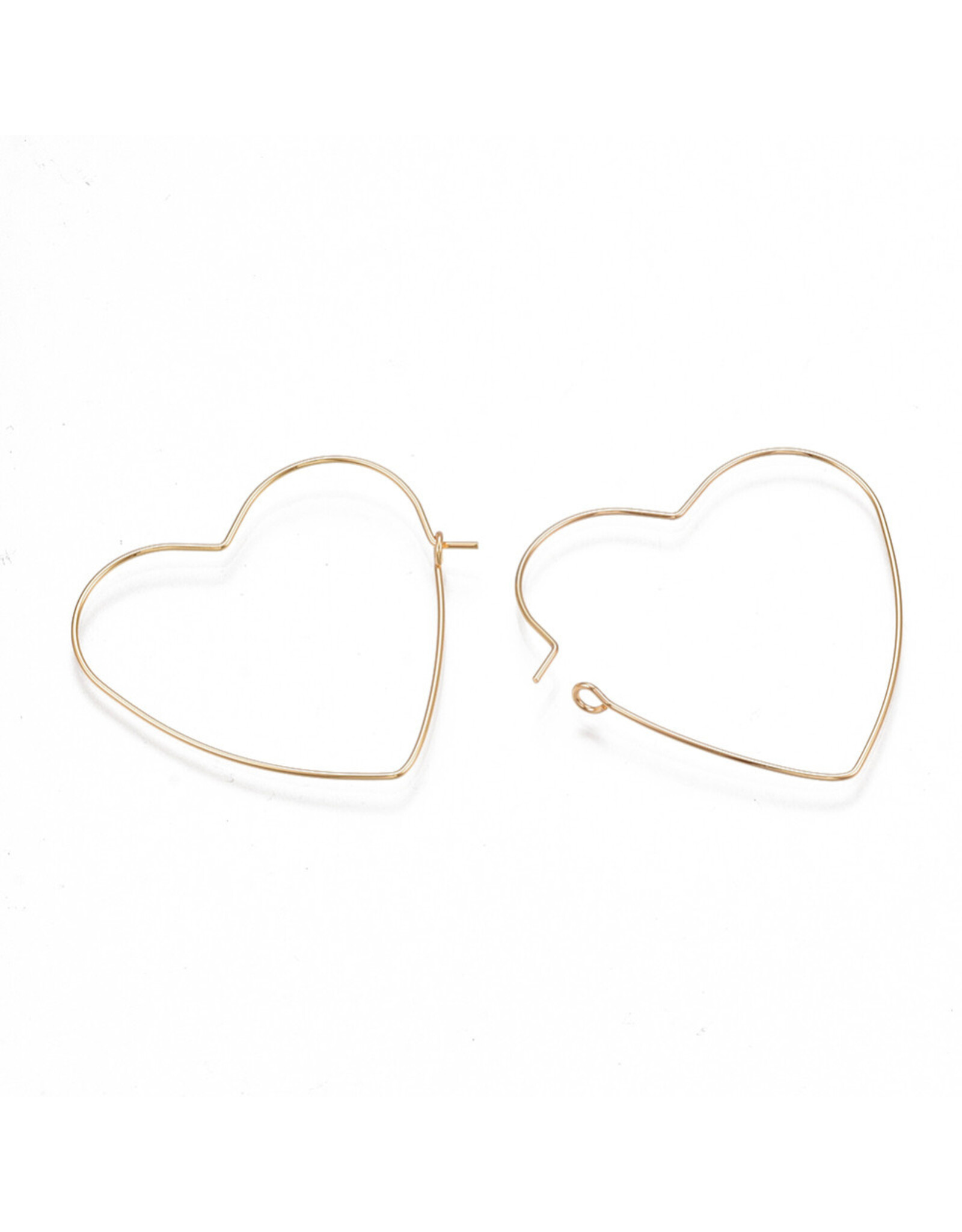 Earring Hoops Heart  40mm  18k Gold Plated Brass  NF x6