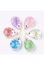 Drop With Dried Flowers   Clear 24x13x8mm  x1