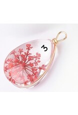 Drop With Dried Flowers   Clear 24x13x8mm  x1