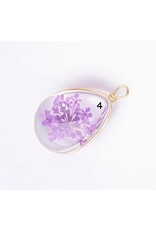 Drop With Dried Flowers   Clear 24x13x8mm  x1