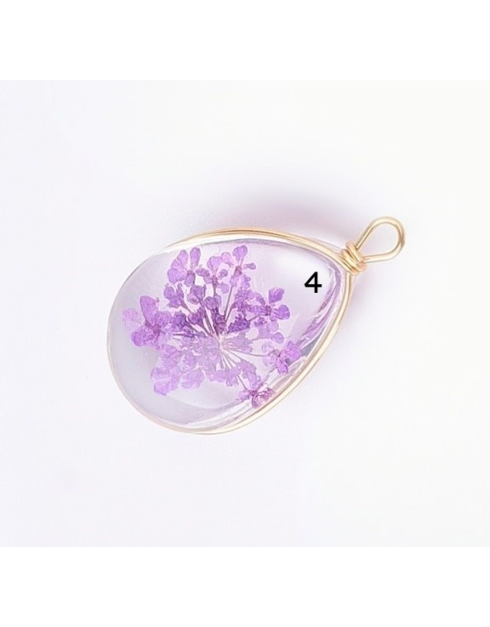 Drop With Dried Flowers   Clear 24x13x8mm  x1