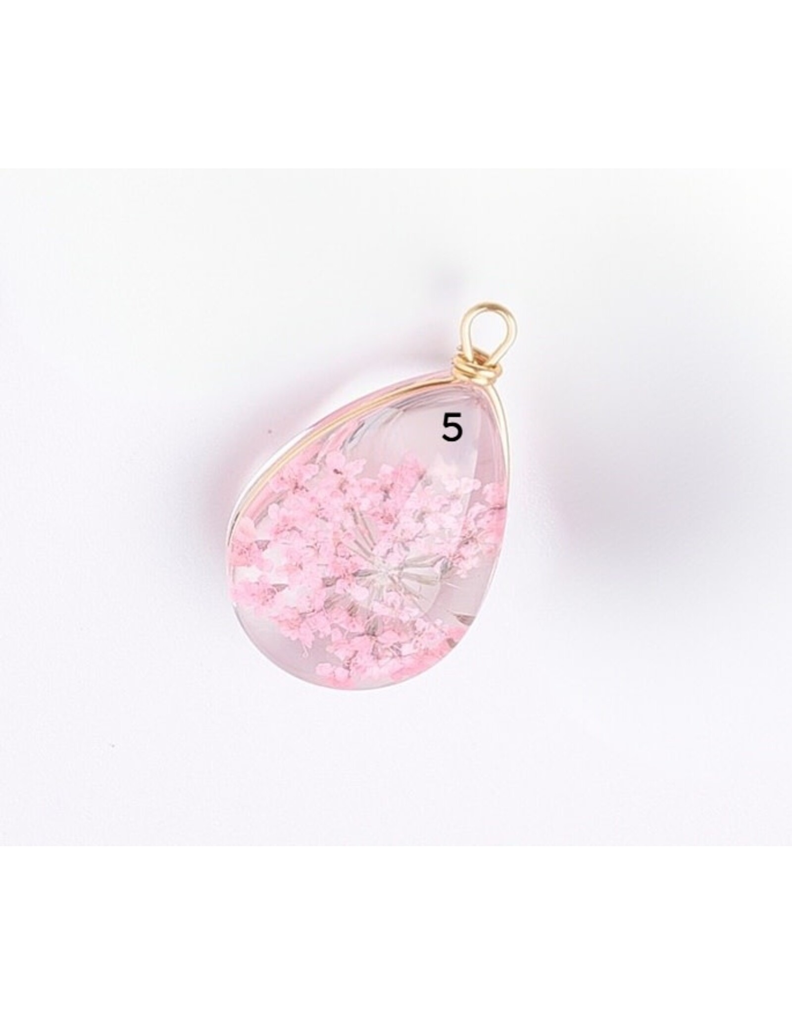 Drop With Dried Flowers   Clear 24x13x8mm  x1