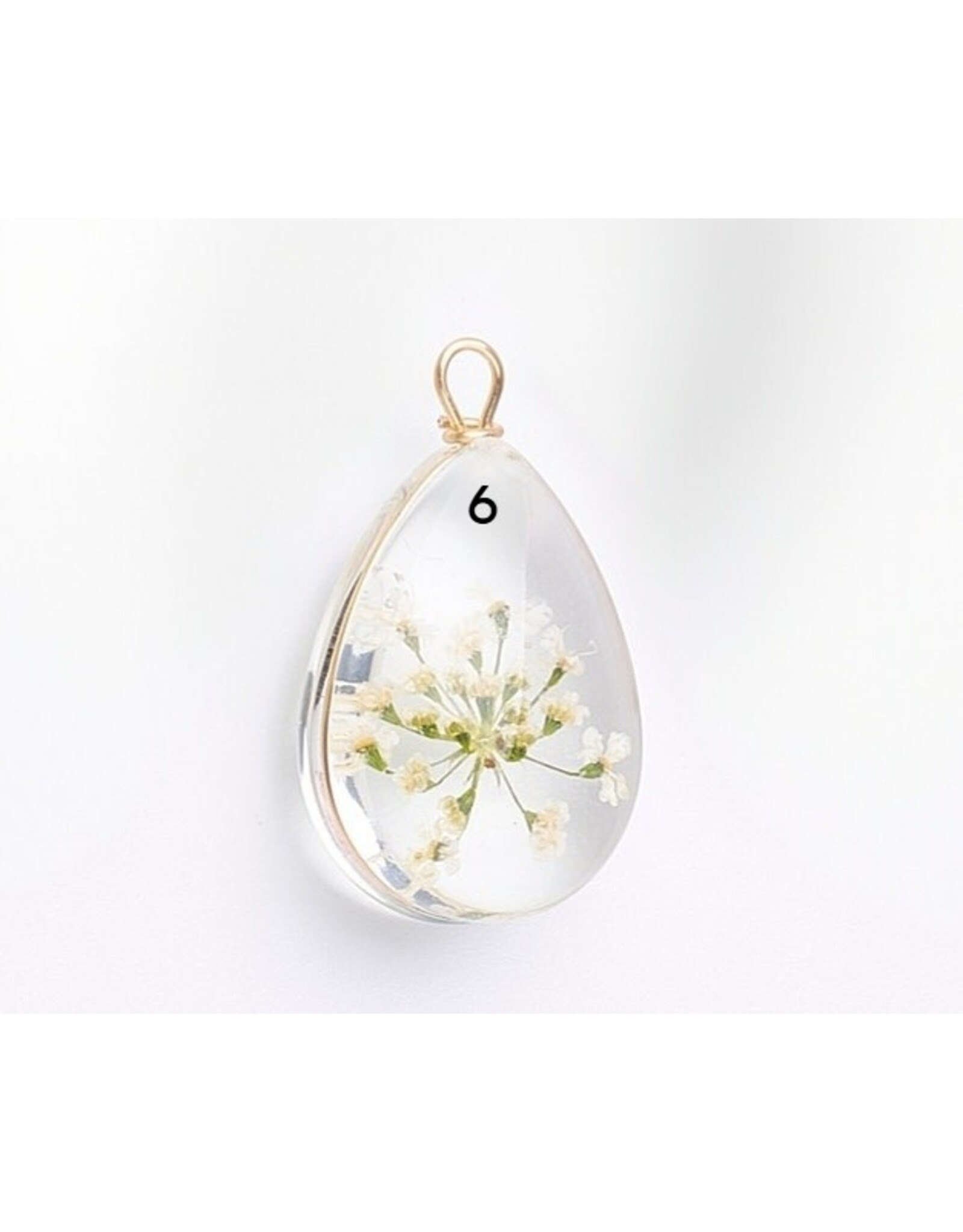 Drop With Dried Flowers   Clear 24x13x8mm  x1