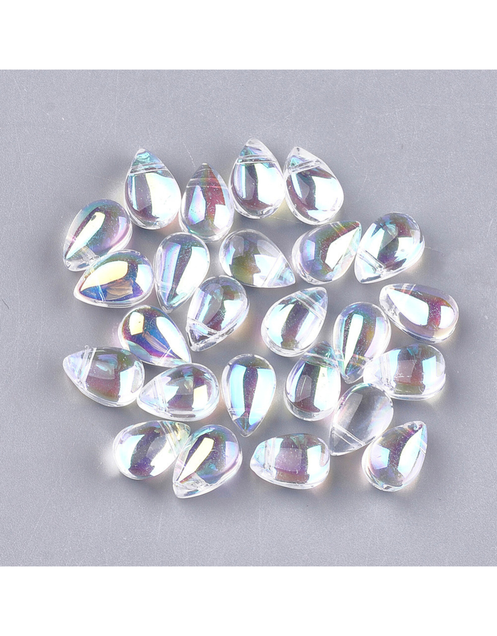 Top Drilled Drop  Glass  Clear  AB 9x6mm  x50