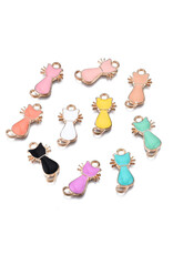 Cat Charm 22mm Assorted Colours Gold  x3 Pair
