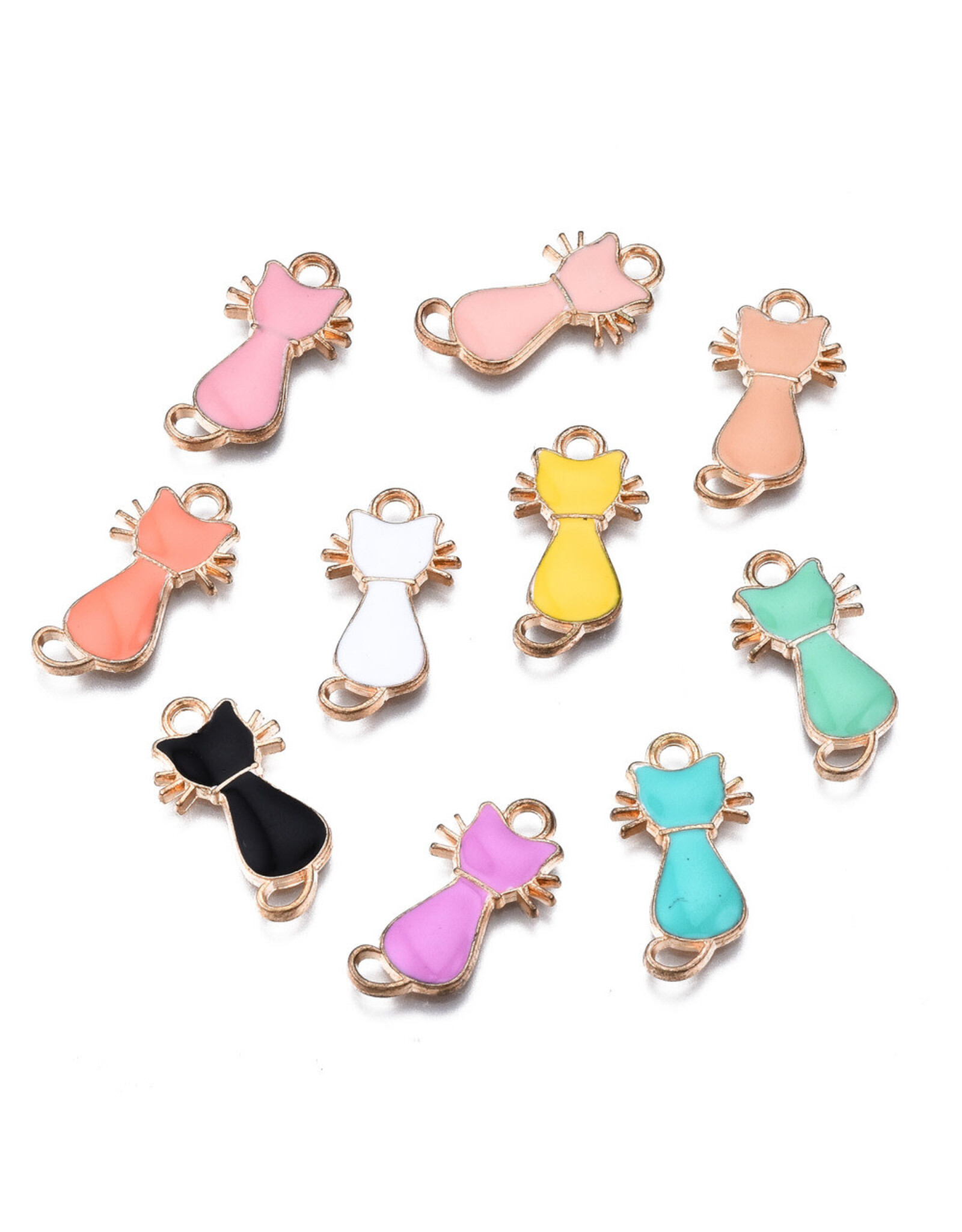 Cat Charm 22mm Assorted Colours Gold  x3 Pair