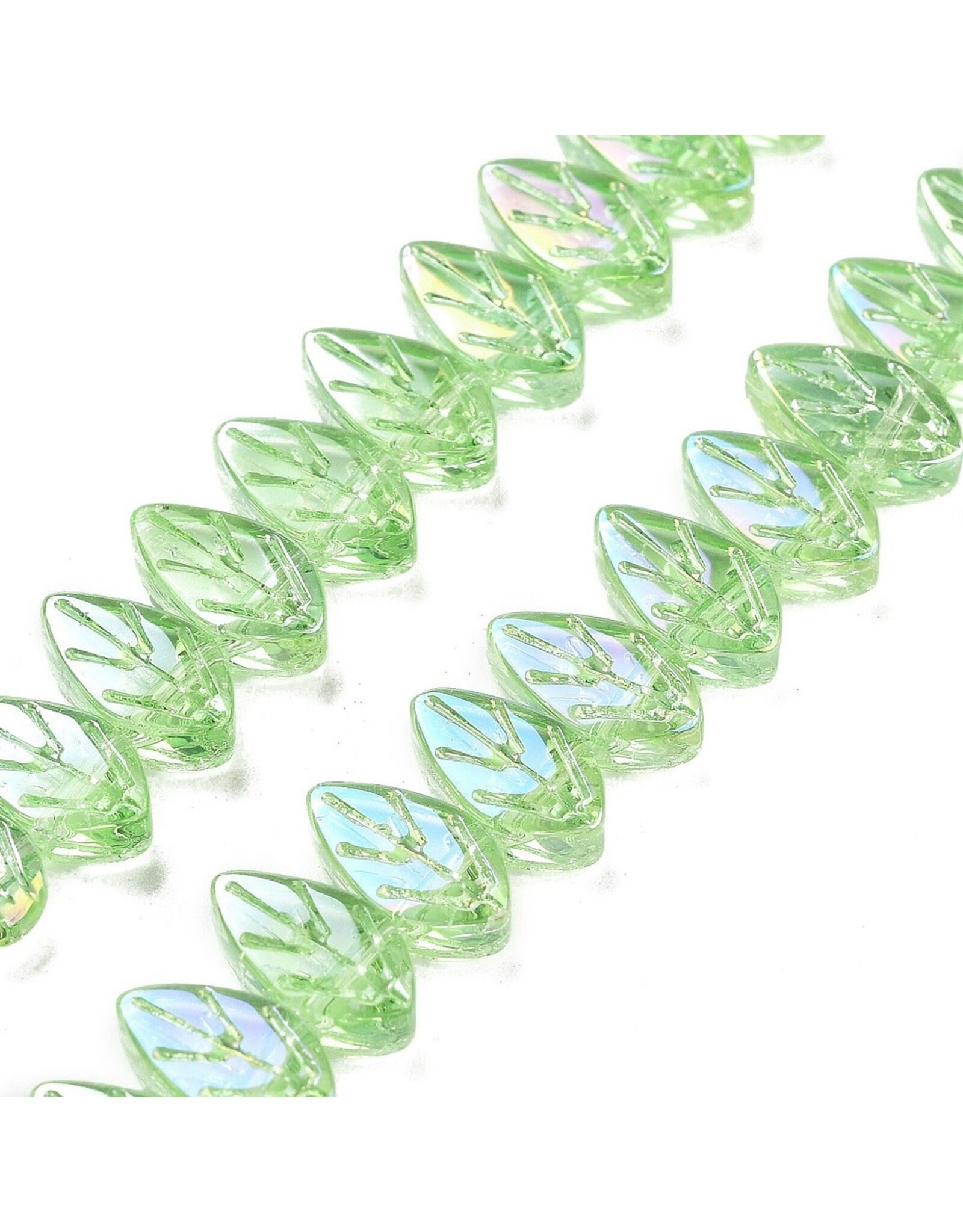 11x7mm Glass Leaf Green AB x75