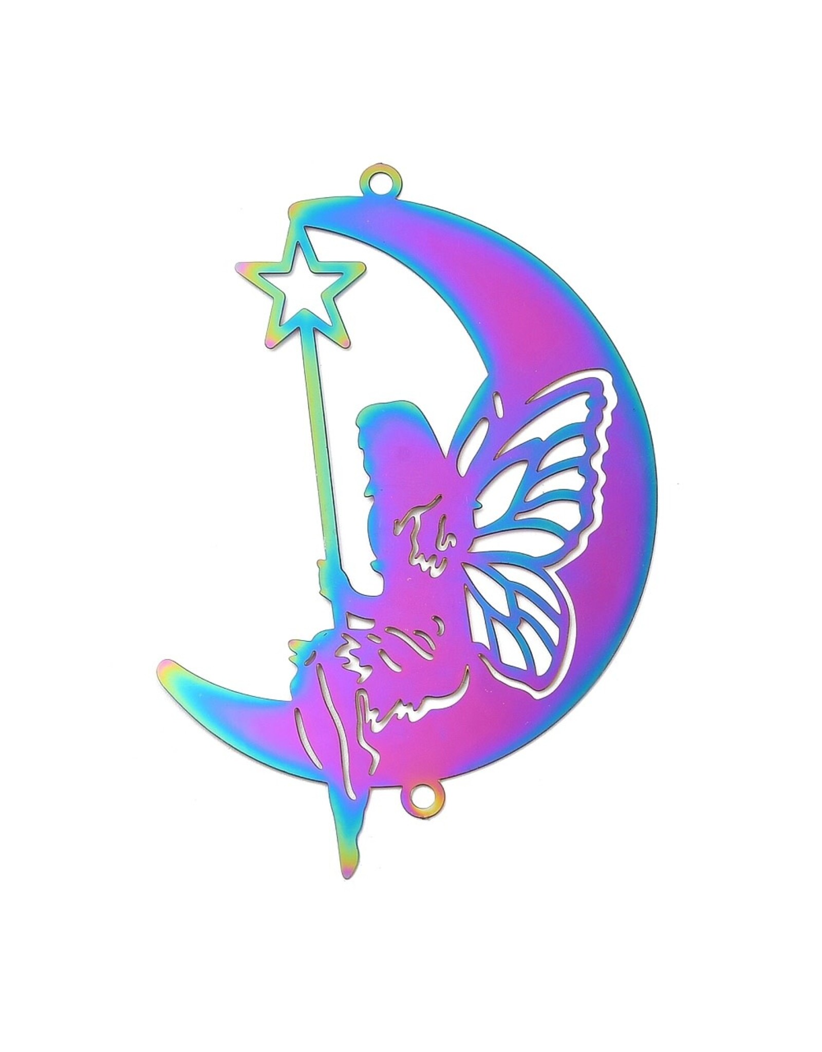 Moon with Fairy Stainless Steel Link  71x49mm  x2    NF