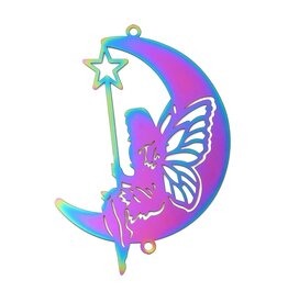 Moon with Fairy Stainless Steel Link  71x49mm  x2    NF