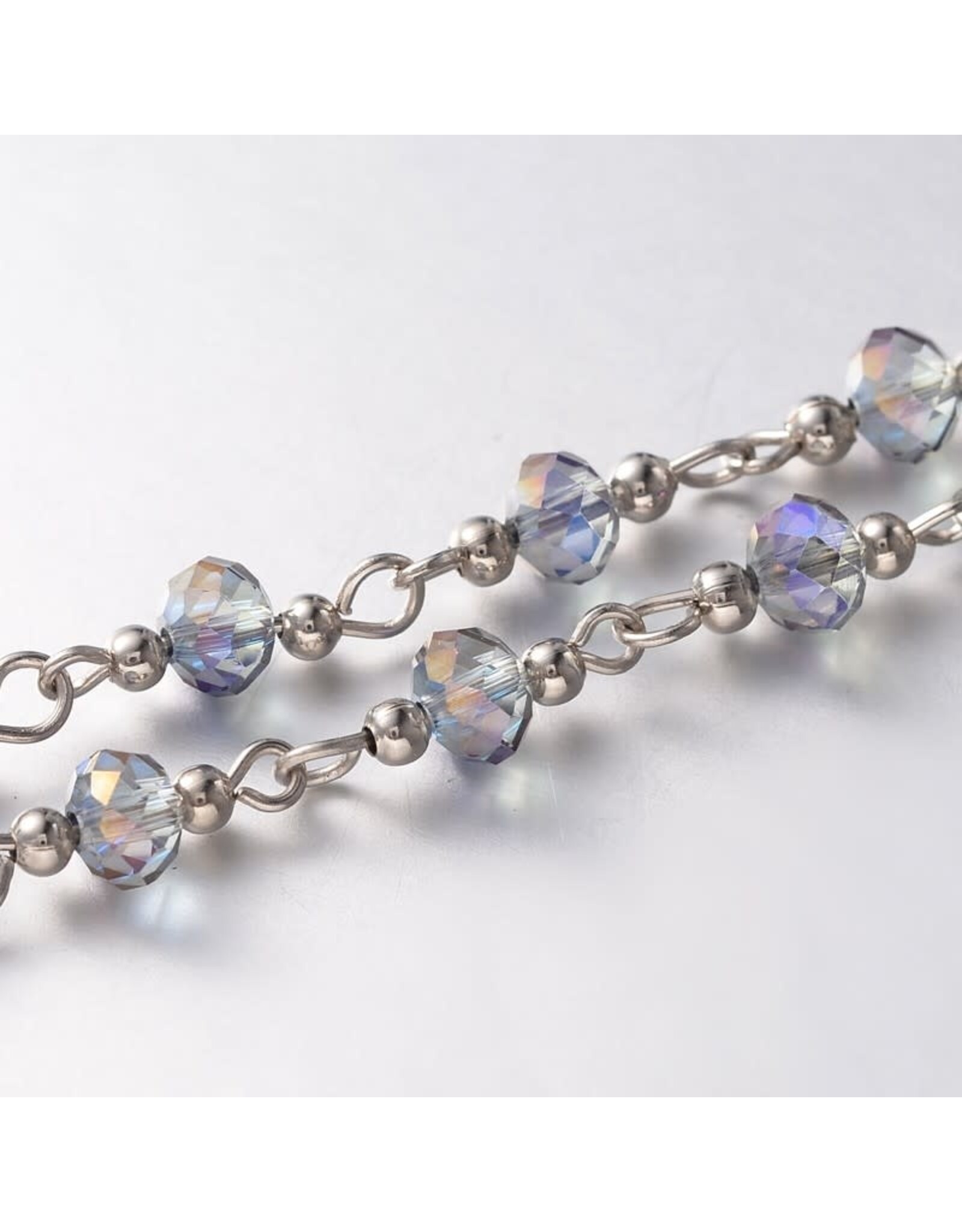 Beaded Chain 5x6mm  Rondelle Grey Ab Platinum  1 Meter