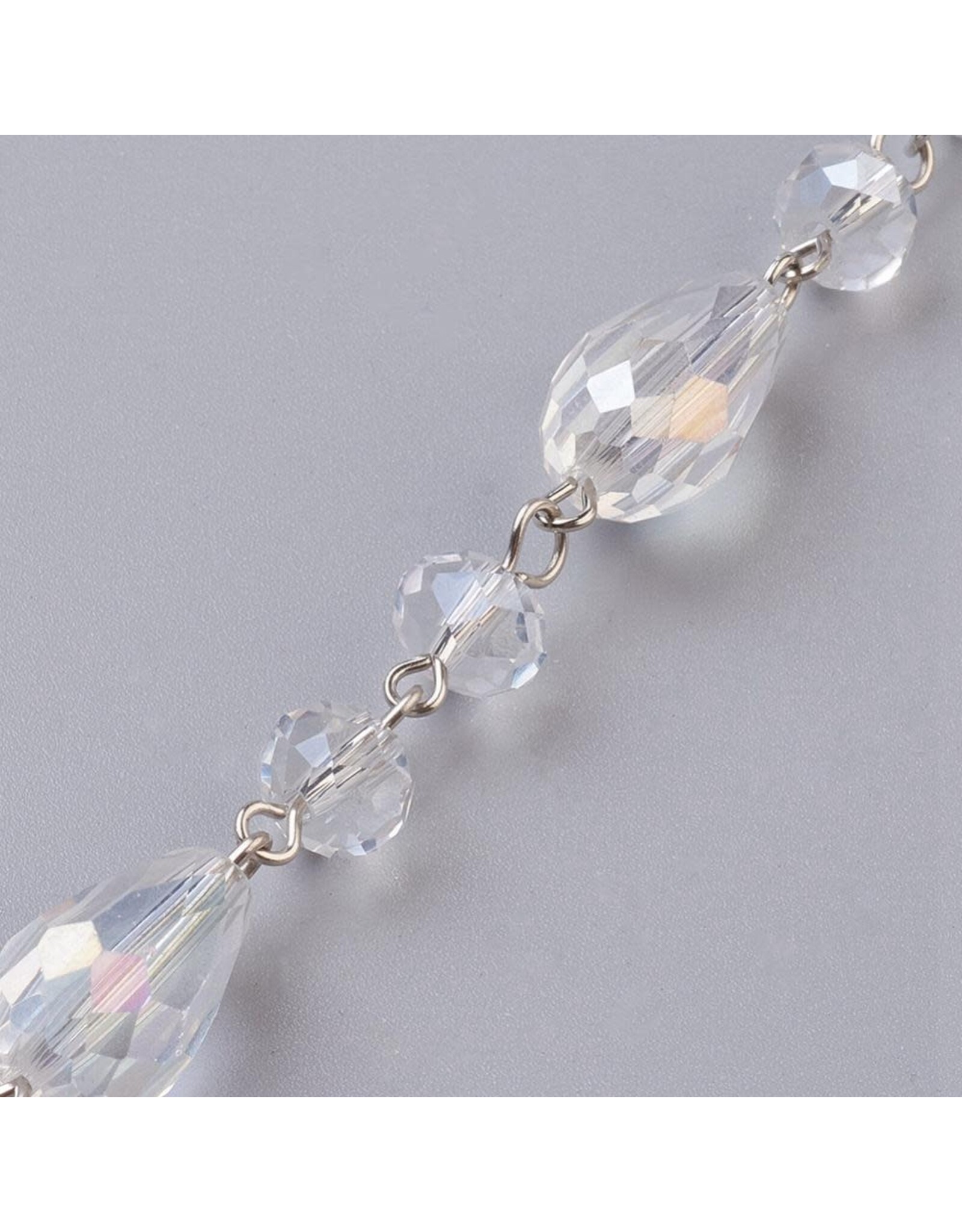 Beaded Chain 12x10mm  Drop  Clear AB Platinum  97cm