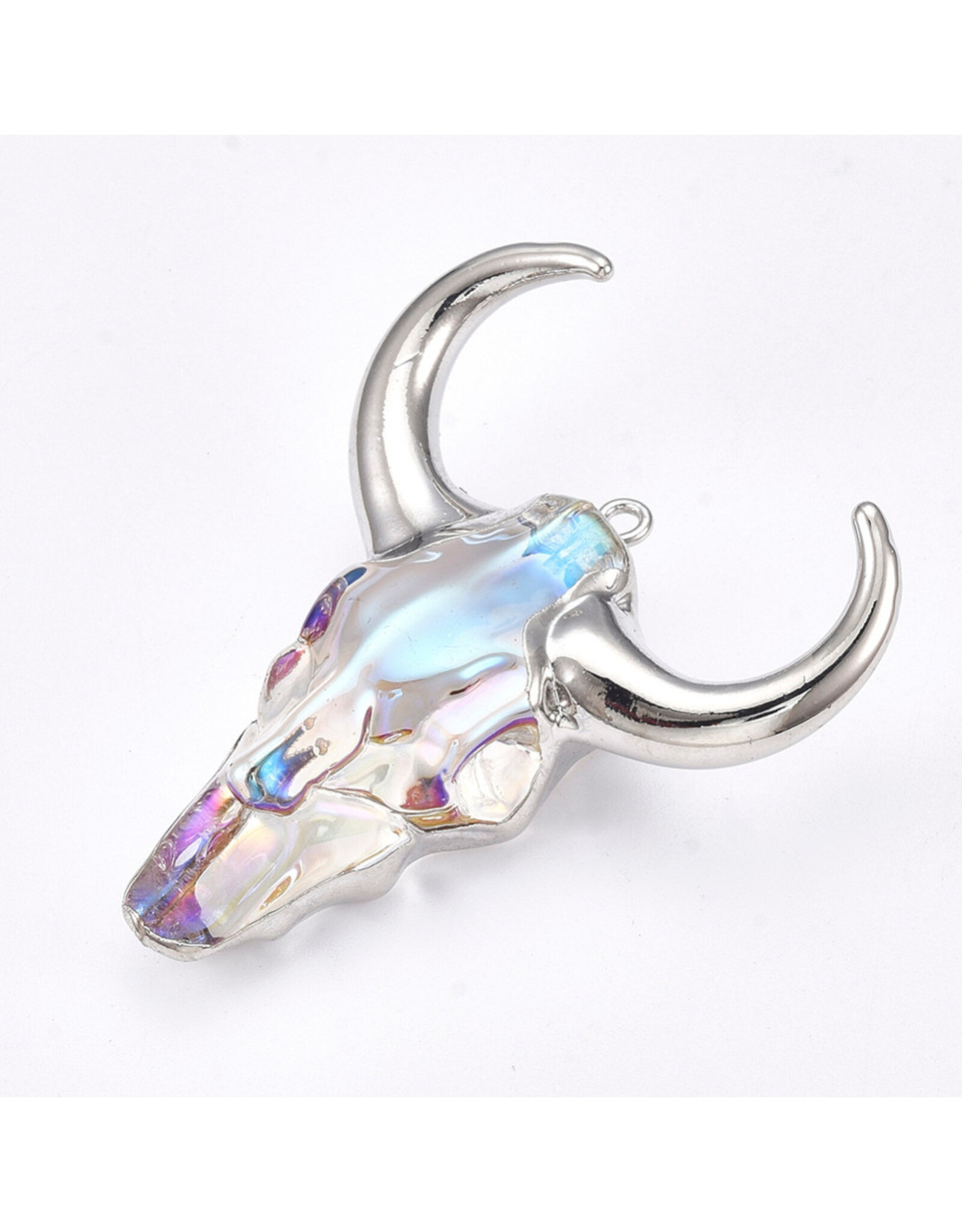 Steer Skull Clear AB With Silver Foil Horns  55mm  x1